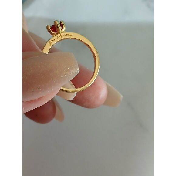 Explosion of Love Ring 14k Gold Plated "You & Me" Engraved Heart-Cut Red Crystal - Picture 5 of 13